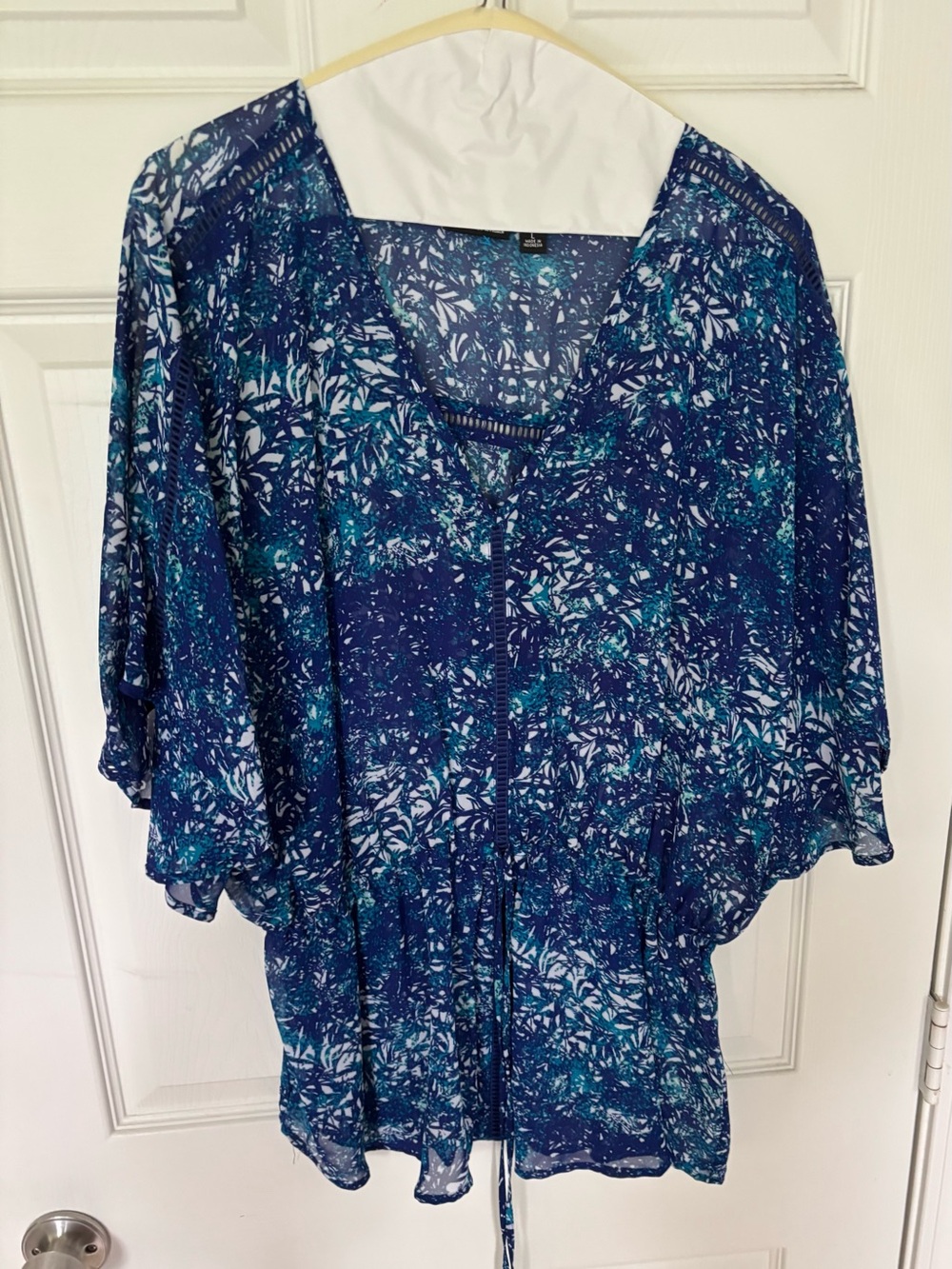a.n.a Navy and Teal Floral V-Neck Tunic